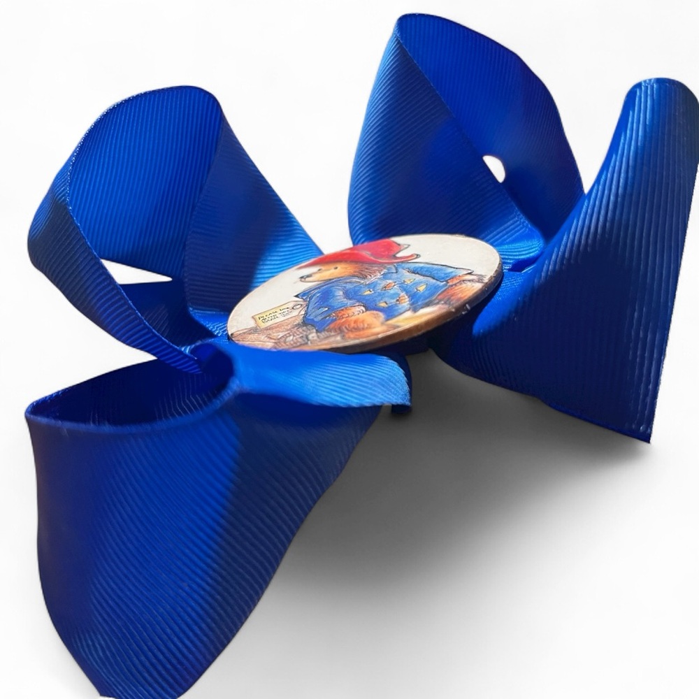 Blue Ribbon Hair Bow with Bear Design Paddington Bear - Picture 2 of 2